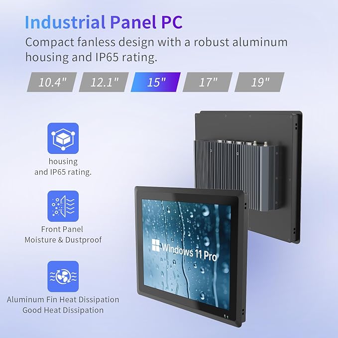 15 inch Industrie Panel PCIndustrial Embedded Panel PCFanless Panel Computer All in One Windows 10 ProJ6412 16GB RAM 256GB ROM4xUSB3.02xUSB2.04xRS232+2xRS4858*GPIOHDMI2xLAN