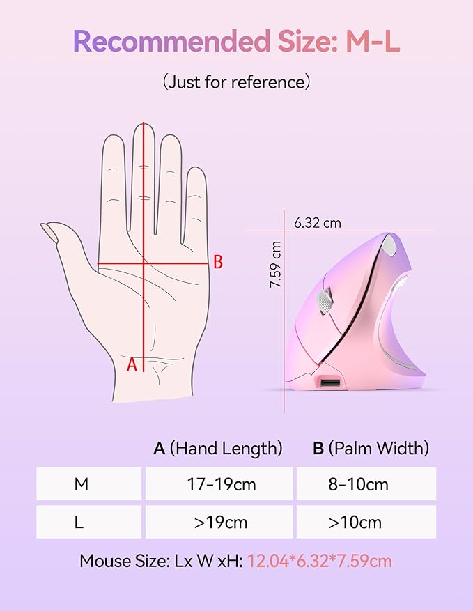 TECKNET Ergonomic Mouse Wireless Rechargeable Vertical Mouse for Carpal Tunnel Right Hand 4800 DPI 5 Adjustable Levels 2.4GHz with USB-A Receiver Silent Click for Laptop PC MacBook Desktop