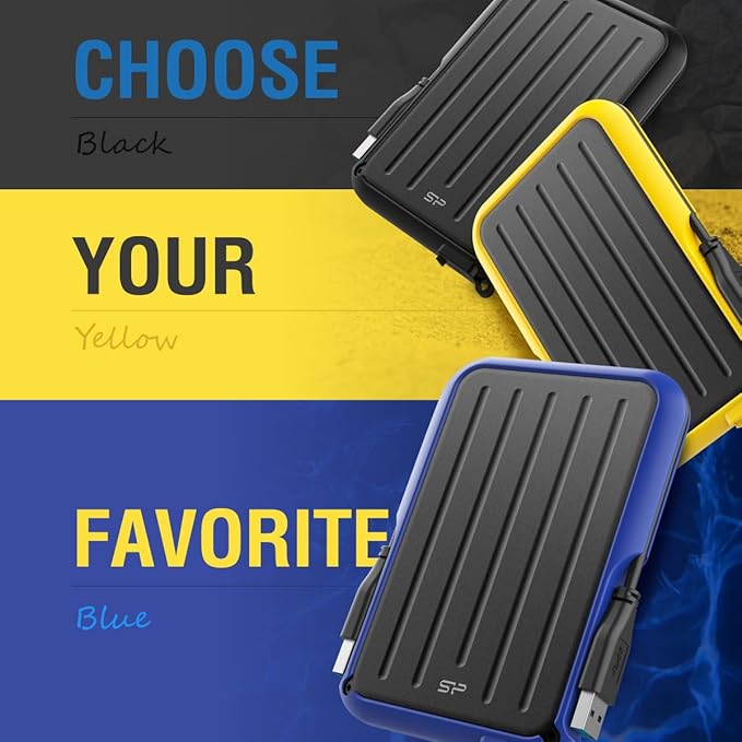 SP020TBPHD66SS3Y SP Silicon Power Portable Hard Drive 2TB 2.5 Inch External USB 3.2 Gen1 Compatible (USB3.1 / USB3.0 / USB2.0 Compatible) IPX4 Waterproof Shockproof Yellow