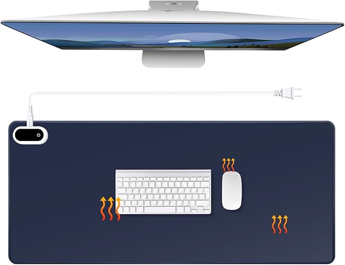 Konohan Heated Desk Pad Warm Mouse Pad 5 Heating Level &amp 4 Hour Auto Shut-Off PU Leather Warm Mouse Mat Heating Keyboard Gaming Mice Warmer Mat Only Supports 110v(Dark Blue Color31.5 X 13)