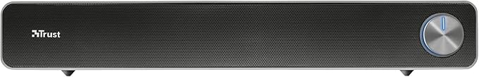 Trust Arys PC Soundbar Speaker for Computer and Laptop 12 W USB Sound System Metal Grill Illuminated Volume Control Speaker Bar for PC Laptop Mac - Black
