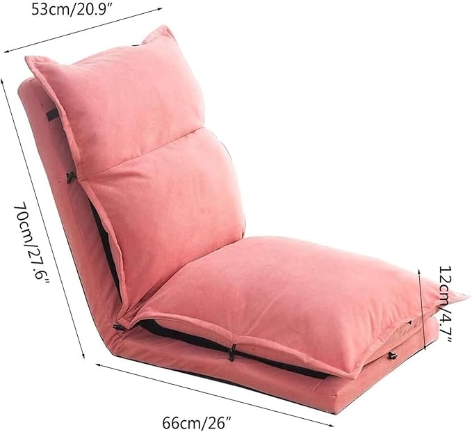 ELEFOCUS Folding Sofa Chair Folding Floor Chair 5-Speed Backrest Adjustment Balcony Lounge Chair Fabric Removable and Washable(Light Red)