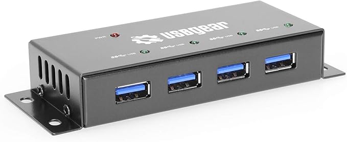 USBGear Compact 4-Port USB 3.2 Gen 1 Mini High-Power Hub w/Power Adapter Port Status LEDs 5 Gbps Data Surface Mountable