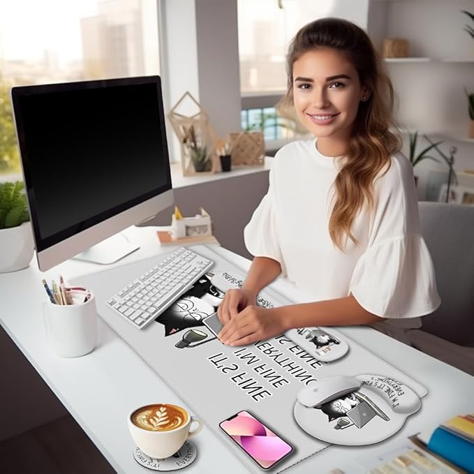 Cat Ergonomic Mouse Pad with Wrist Rest Desk Mat Sets Accessories Cute Mouse Pads for Desk Gaming Mouse Pad Wrist Support Keyboard Mat Wrist Rest Cup Coaster Funny Office Desk Accessories