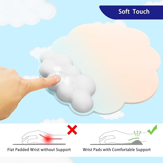 Cloud Mouse Pad Wrist Support Keyboard Wrist Rest Set Ergonomic Wrist Support for Typing Pain Relief Portable for Computer Office Gaming (Orange Light Blue-F)