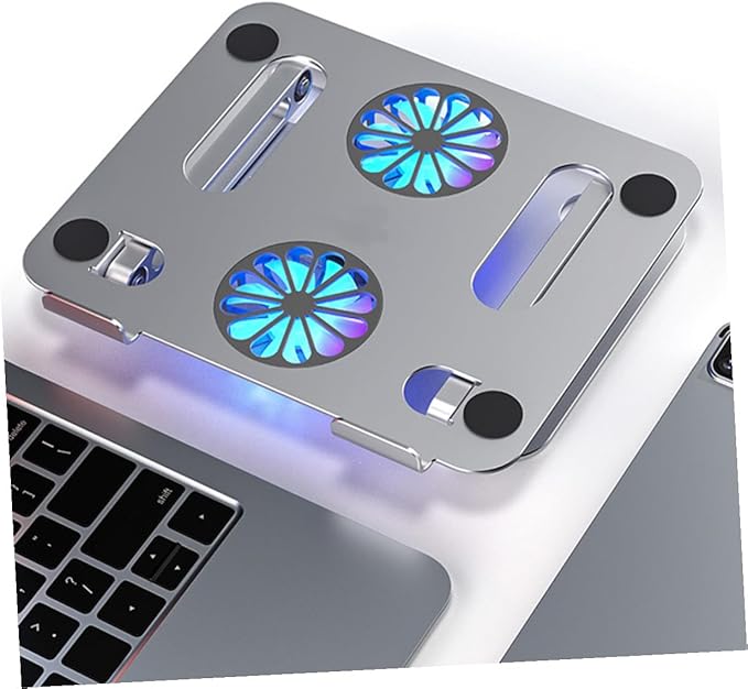 Adjustable Height Laptop Cooling Pad with Dual Fans Aluminum Alloy Ventilated Cooler Stand for Gaming and Office Use Silver