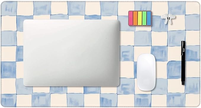 Blue White Checkered Desk Cover MatExtended Large Mouse PadComputer Laptop Mat Desk Decor for Office Game Home 30x16 Inch