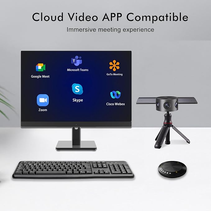 Panoramic 180° Video Camera Immersive Video Conference Experience both Overall and Speakers’ Close-up view 1080P Webcam for Huddle Room and Homebased Office Plug and Play with Micro SD Card Slot