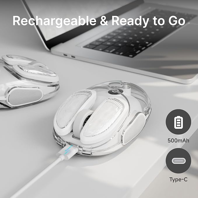 EWEADN Q9 Wireless Clear Mouse Dual Mode Bluetooth &amp 2.4G USB Computer Mouse with RGB Lighting Silent Clicks Multi-Device Compatibility for Laptop PC MacBook iPad Cute Mouse-White