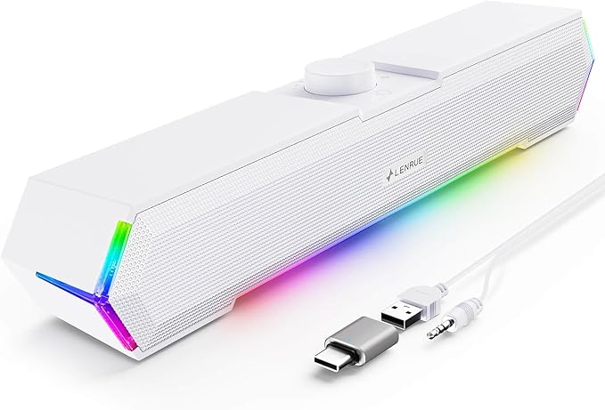LENRUE G11 Computer Speakers for Desktop Touch Lights PC Speakers with Surge Clear Sound USB C/USB Powered for Computer Desktop PC Laptop Monitor (White)