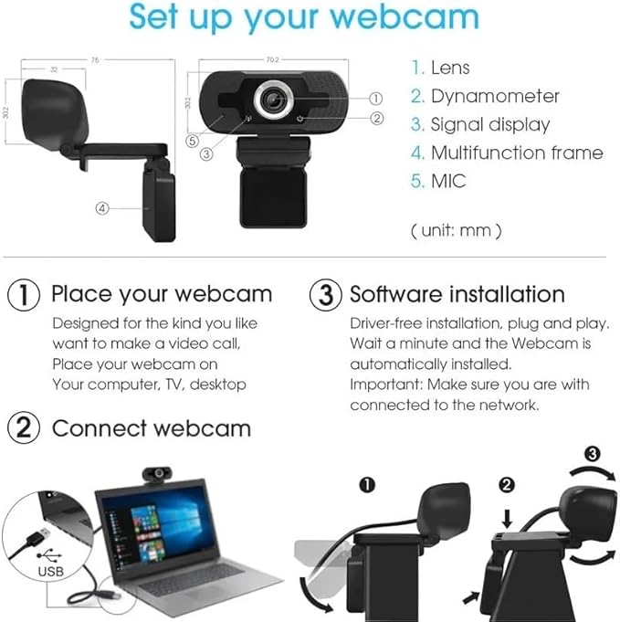 Webcam 1080P Full Web Camera fith Microphone Web Cam 1080p for PC Computer Laptop Desktop Camara Web