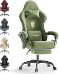 Huracan Velvet Fabric Racing Gaming Chair for Adults - Ergonomic Gamer Chair with Massage Lumbar Footrest &amp Spring Cushion | Home Office/Video Game Chair Green