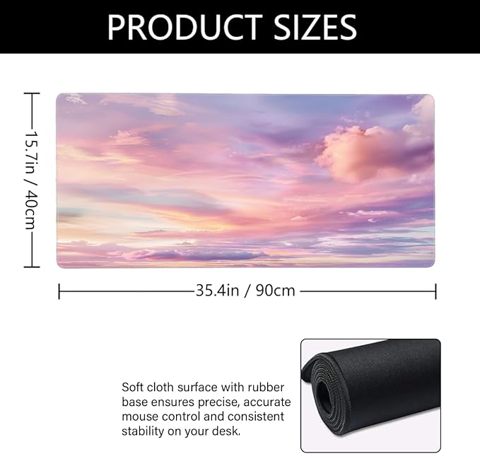 Pink Blue Cloud Large Mouse Pad Gaming Mousepad Desk Mat for Desktop Computer Keyboard Waterproof Mouse Mat Desk Pad with Non-Slip Base for Game School Office Home 35.4 x 15.7
