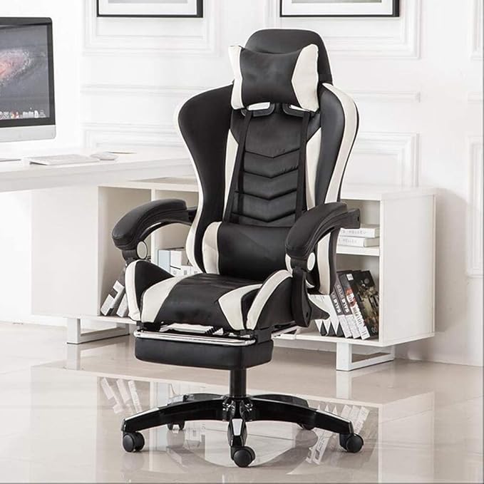 Office Chair E-Sports Chair Ergonomic Racing Swivel Chair high Back Gaming Chair with Footstool Office Chair Computer Chair Chair (Color : Black) Needed