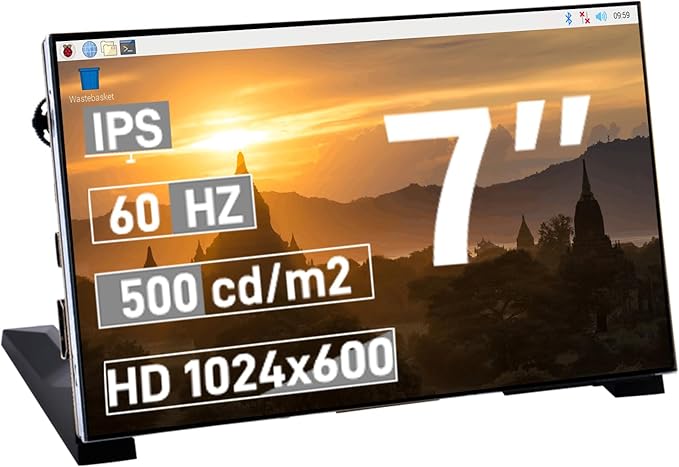 GeeekPi 7-Inch Screen for Raspberry Pi 1024x600 IPS LCD Display HDMI Portable Monitor for Pi 5/4B/3B+/3B Win11/10/8/7 Free-Driver