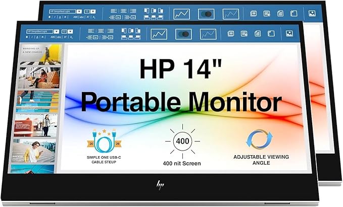 HP 14 FHD IPS Portable Monitor with 5ms Response Time Anti-Glare Flicker Free 400 nits Brightness USB-C &amp Dockztorm USB Port Expander Silver Color 2 Pack