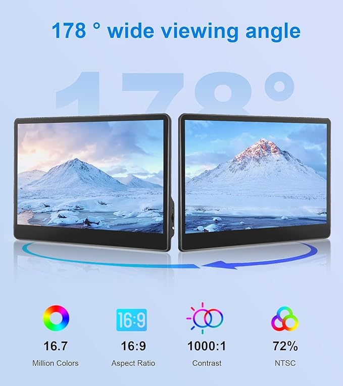 13.3'' Portable Touch Screen MonitorVESA Touchscreen Display1080P 10-Point HDMI VGA Port Ultra-Slim Portable Laptop Touchscreen Monitor for PC MacBook Phone PS Xbox(13.3 inch) 1
