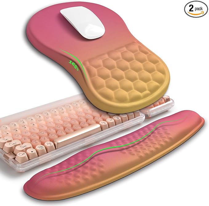 Hokafenle 2in1 Combination Wave Keyboard Wrist Rest and Ergonomic Curvature Mouse Pad Wrist Support for Relieve Wrist Pain Filled with Soft Cushion Memory Foam Sunset Glow