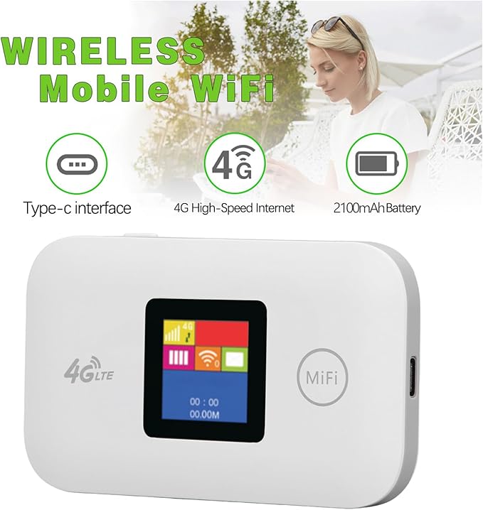 4G Mobile Wi Fi Hotspot 4G Unlocked Internet Router Devices with SIM Card Solt 150Mbps Travel Wi Fi Router Support for Asia Africa Europe B1 B3 B7 B8 B20 B38 40 41