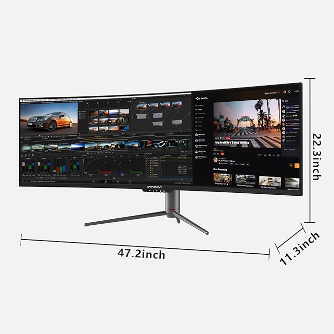 INNOCN Ultrawide 49 Curved 3840 x 1080P 144Hz 32:9 Monitor Screen Split PIP PBP for Workflow/Gaming R1800 99% sRGB HDR400 USB C DisplayPort HDMI Speakers Adjustable Black (HDMI+DP Cable)