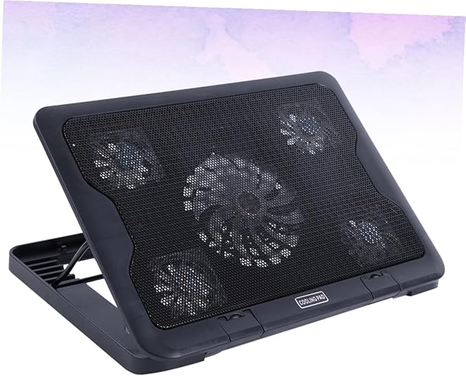 HOMSFOU Laptop Cooling Pad with 5 Fans USB Powered Cooler Stand Adjustable Angle Anti-Skid Base for Gaming and Office Laptops Black