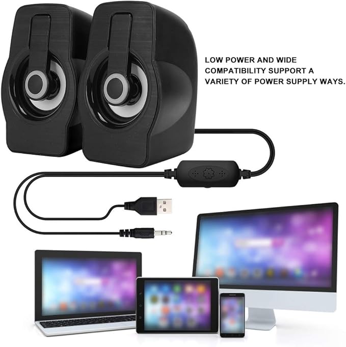Computer Speakers for Desktop Pc Stereo Speakers Ft-185 Mini USB LED Speaker Portable Loudspeaker Music Player for Desktop Laptop (Classic Black)