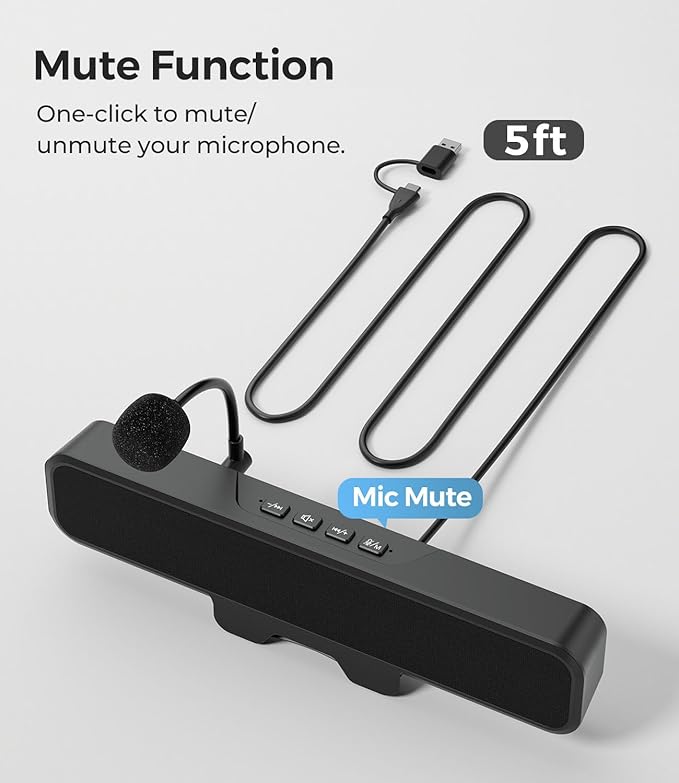 USB Computer Speakers with Detachable Microphone Plug and Play Desktop Speaker with Monitor Clip Stereo Sound &amp Bass Suitable for PC PS5 Switch 2 and Laptop