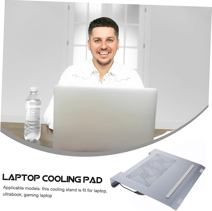Mikikit Notebook Cooler USB Fans PC Cooler Tabletop Fan Laptop Lap Cooler Laptop Stand Holder Laptop Cooling Pad Aluminum Alloy Grey Laptop Cooler Stand Laptop Cooler with LED Fan Air Base