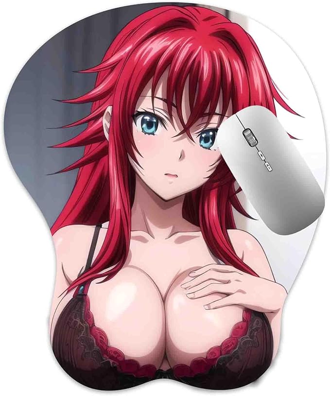 3D Mouse Pad Oppai Mousepad with Soft Gel Wrist Rest Anime Manga Gaming Boob pad Anti-Slip Mouse Mat （Rias 33）