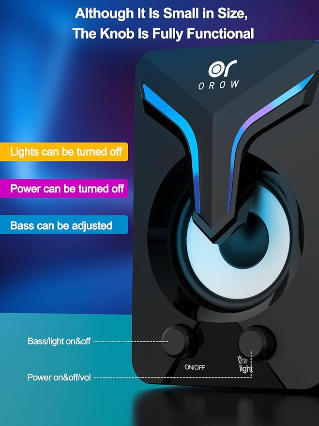 OR O R O W OROW Computer SpeakersMini PC Speakers with Subwoofer2.1 Desktop Speaker with RGB LightsUSB Powered Stereo SoundGaming Speakerwith 3.5mm Aux Cable for Monitor/Laptop/Tablet(S212)