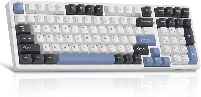 MageGee LIGHT100 Wireless Creamy Keyboard Gasket Structure Hot Swappable Tri-Mode 2.4G/USB-C/BT5.0 RGB Backlit Mechanical Gaming Keyboard for Win/Mac/PC PBT Keycap 4000mAh Battery Blue
