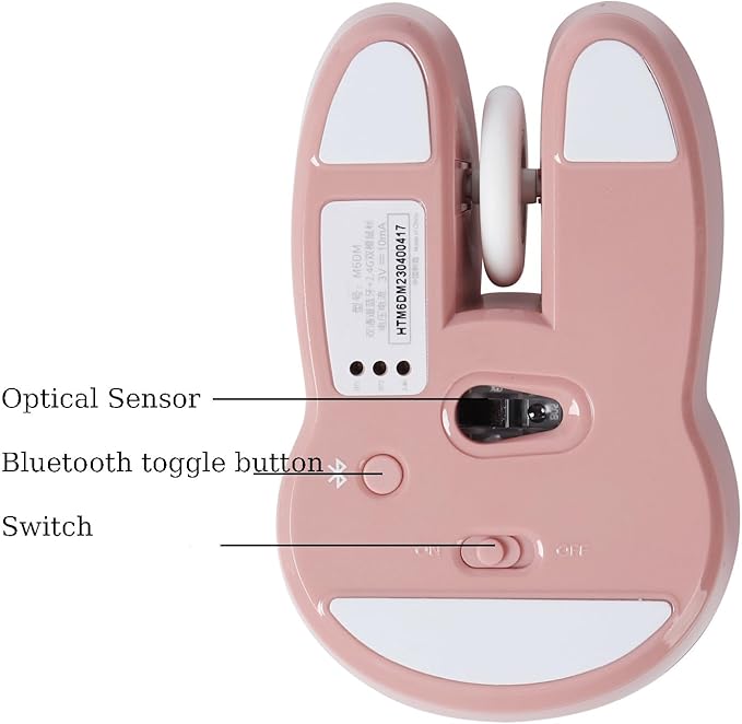 2.4G Wireless Mouse Cute Rabbit Shape Bluetooth Small Optical Mice 1200DPI USB Kawaii Computer Mouse for Small Hands Kids Women Pink