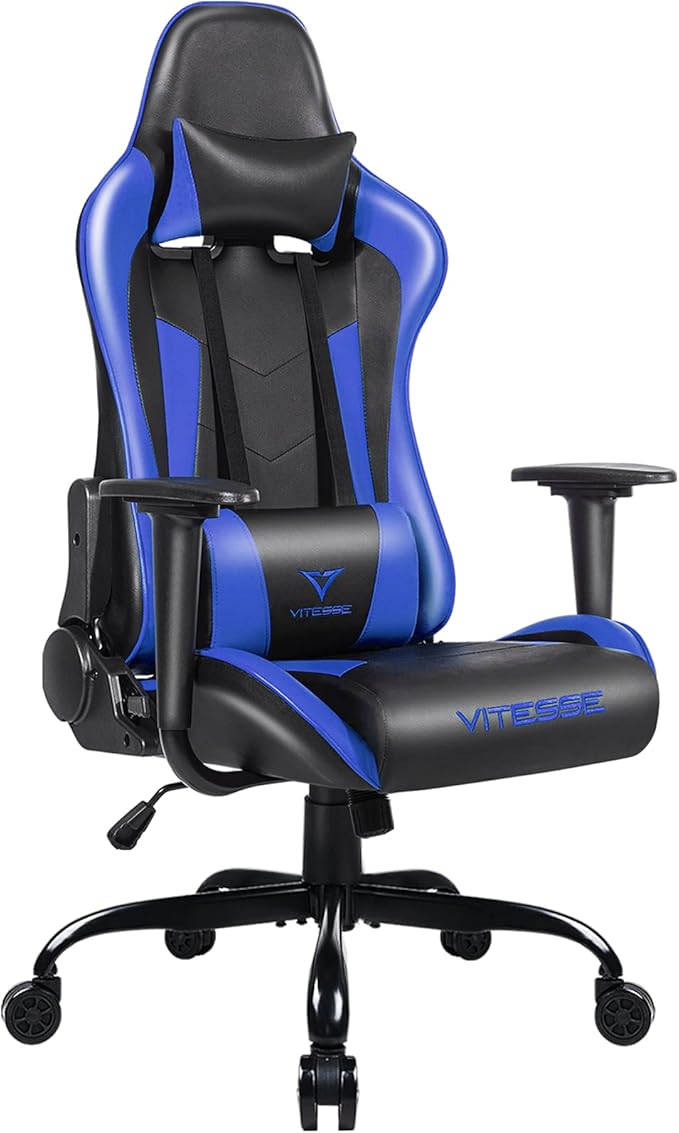 PUKAMI Gaming Chair High Back Gaming Chair for Teens Ergonomic Racing Chair Computer Desk Chair with Massage Lumbar Support and Headrest Girl Gamer Chair with Height Adjustable (Blue)