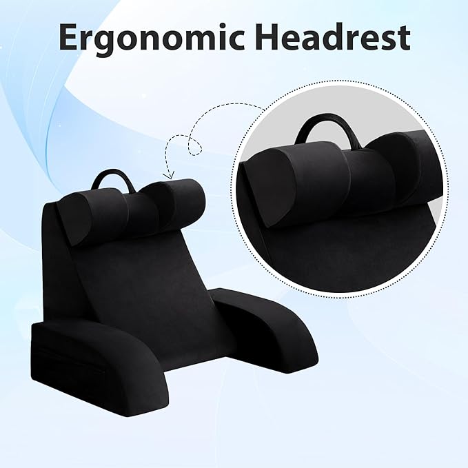 Reading Pillow for Sitting in Bed Adult Back Pillow for Bed Sitting up Backrest Pillow with Arms Back Support Pillows for Gaming Lounging Watching TV Medium 19 Black