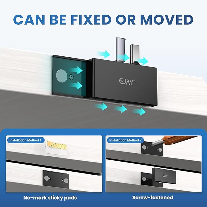 EJAY 10Gbps Magnetic USB-C Hub 4-Port USB 3.2 Gen2 Data Transfer Includes 2 Packs Sliding Rail Screws and Sticky Pads for MacBook Laptop PC