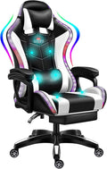 Gaming Chair with LED RGB Lights with Massage and Footrest Ergonomic Computer Chair High Back Video Game Chair with Adjustable Lumbar Support Linkage ArmrestWhite