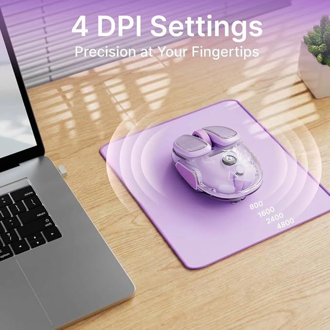 EWEADN Q9 Wireless Clear Mouse Dual Mode Bluetooth &amp 2.4G USB Computer Mouse with RGB Lighting Silent Clicks Multi-Device Compatibility for Laptop PC MacBook iPad Cute Mouse-Purple