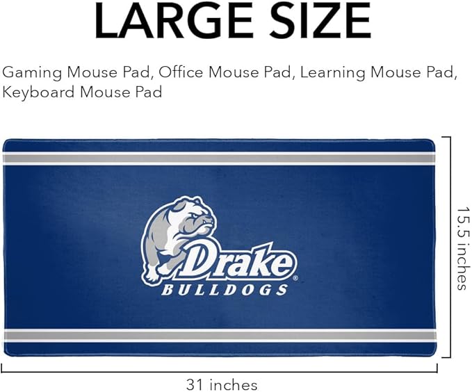 Drake University Bulldogs Primary Logo Stripes Large Gaming Mouse Pad Desk Mat with Stitched Edges Non-Slip Base for Gamer Home and Office 31.5 x 15.7