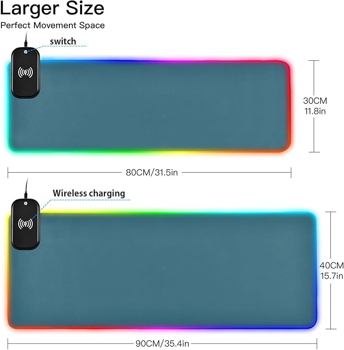 Blue Dark Mouse Pad Gaming Mousepad Non Slip Desk Mat Wireless Charging Keyboard Pad Mats RGB Computer Mouse Pads for Desktop Office Home 35.4 x 15.7 in