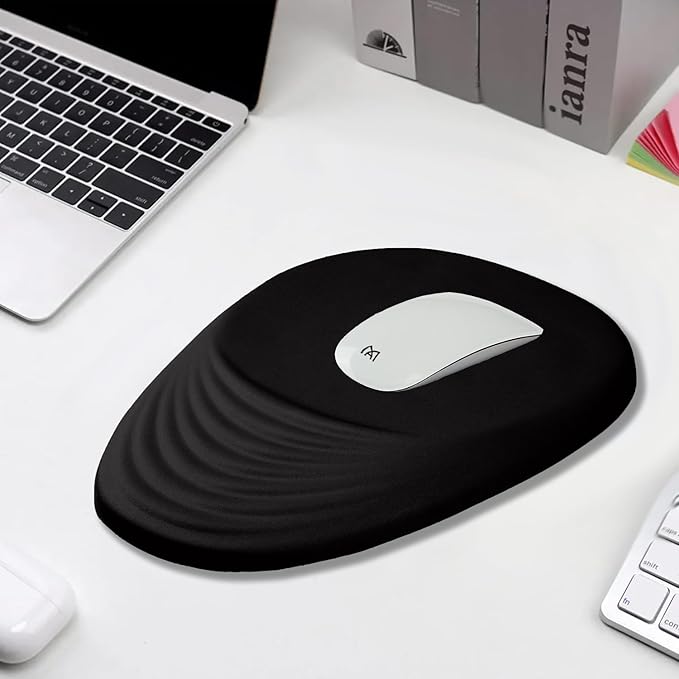 Black Ergonomic Mouse Pad Wrist Support Mouse Pad with Wrist Rest Memory Foam Massage Design &amp Non-Slip PU Base Cute MousePads for Pain Relief Desk Office Home