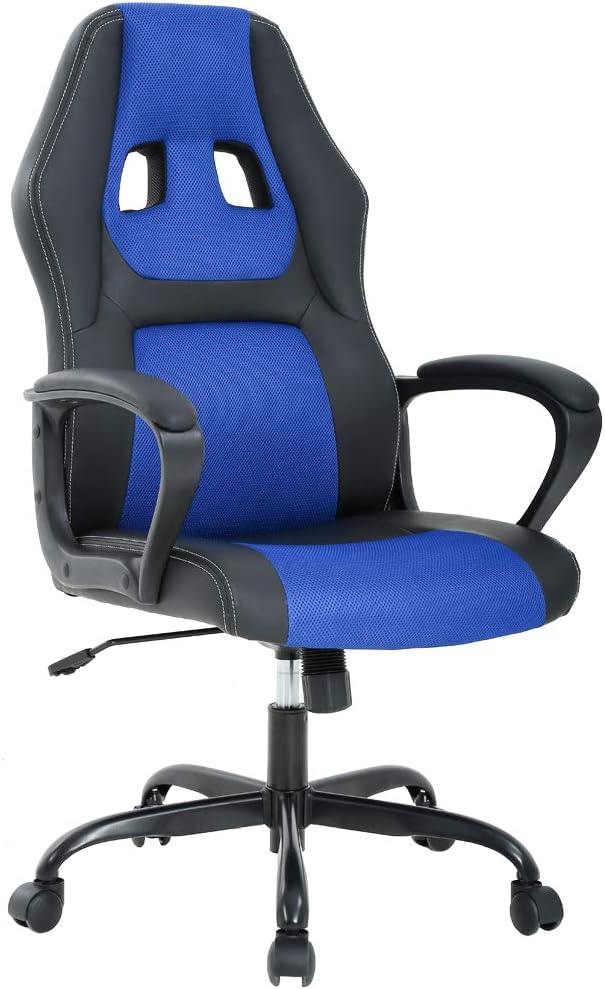 Ergonomic Office Chair Cheap Desk Chair PC Gaming Chair Rolling PU Leather Swivel Chair Executive Computer Chair Lumbar Support for Women Men(Blue)