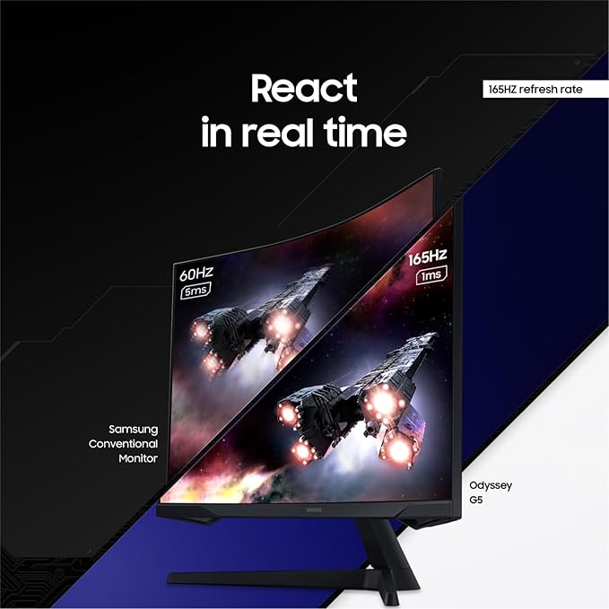 SAMSUNG 32 Odyssey G55C Series QHD 1000R Curved Gaming Monitor 1ms(MPRT) HDR10 165Hz AMD Radeon FreeSync Eye Care Glare Free Sharp Resolution LS32CG550ENXZA