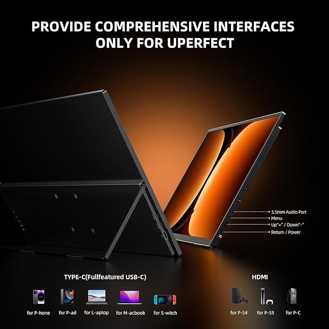 UPERFECT Portable Monitor 4K 23.8 QLED| 400 Nits 24 Large Monitor | 3840 * 2160 UHD 100% DCI-P3 | 1MS FreeSync | USB-C &amp HDMI | VESA &amp Stand | Second Screen for Computer Mini PC Game Conso