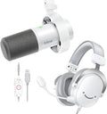 FIFINE USB PC Podcast Microphone Bundle with Gaming Headset XLR/USB Dynamic Mic with Tap-to-Mute 3.5mm Headphones Jack Streaming Over-Ear Wired Headphones for PC PS4/5 Game Console (K688W+H9W)