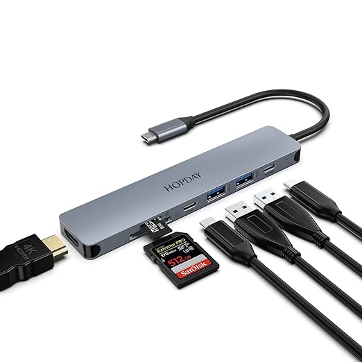 7 in 1 USB C Hub HOPDAY Dual Display USB C Adapter with 4K HDMI USB 3.0 100W Type C PD SD/TF MacBook Pro/Air Docking Station for HPLenovo DellSurfaceand Other Type C Devices
