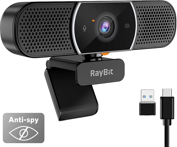 3 in 1 Webcam - 2K HD USB C Webcam with Microphone and Speaker Stereo Sound &amp Noise-Cancelling Mics Privacy Cover Light Correction Autofocus Conference Web Camera for Computer/Laptop/PC/Monito