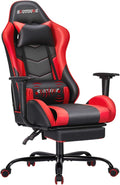 ECOTOUGE PC Massage Gaming Chair with Footrest Ergonomic Office Desk Chair Adjustable Massage Lumbar Cushion and Headrest Red
