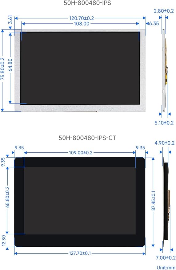waveshare 5inch DSI Display 800 x 480 IPS Screen 160°Viewing Angle Compatible with Raspberry Pi 4B/3B+/3A+/3B/2B/B+/A+ Compute Module3/3+/Compute Module 4 (No Touch)