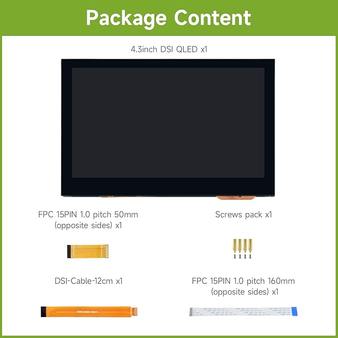 waveshare 4.3inch QLED Display Compatible with Raspberry Pi 5/4B/3B+/3A+/3B/2B/B+/A+/CM3/3+/4 DSI Interface 800 × 480 Resolution Integrated Structure