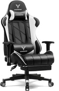 Gaming Chair Big and Tall Video Game Chair with High Back PU Leather Home Office Ergonomic Computer Chair with Footrest Adjustable Height 360° Swivel Wheels for Adults and Teens (White)